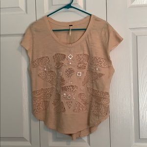 Free People Peach Beaded/Cutout Top